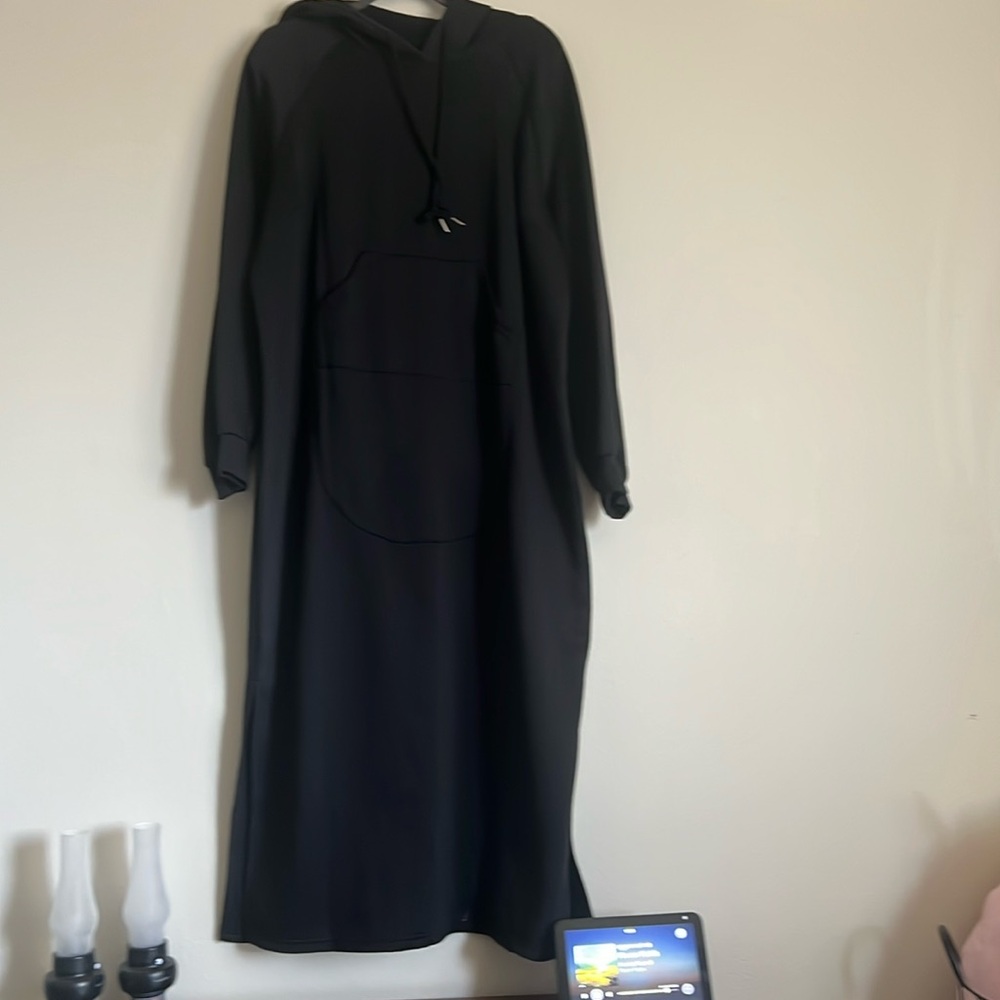 Long black maxi Hoodie Dress
Lined inside for warmth
